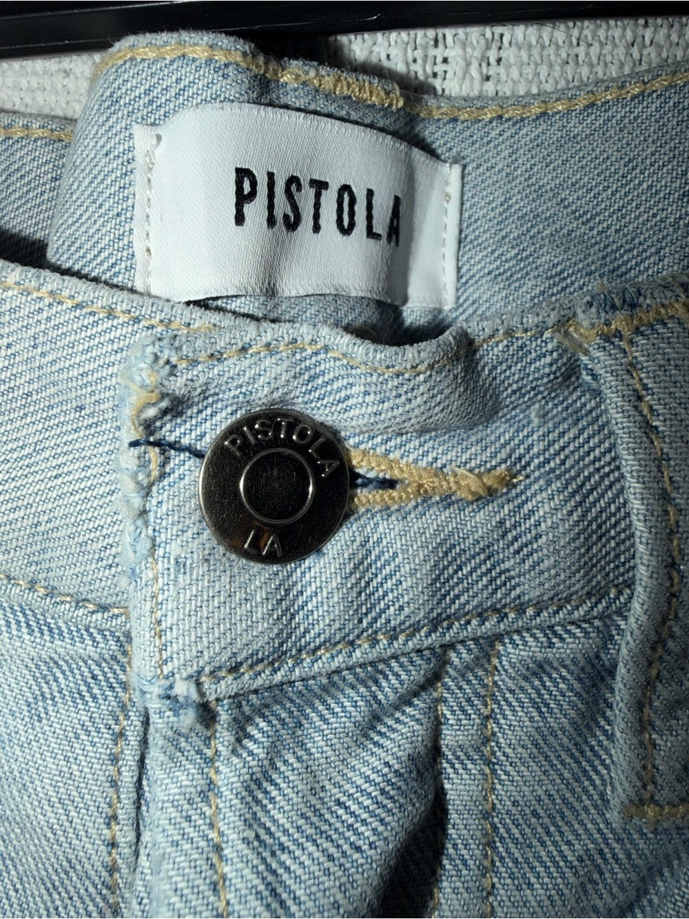 Pistola High Rise Straight Jeans s27 Colorblock Denim Quiet Luxury Coastal Chic - Picture 3 of 11